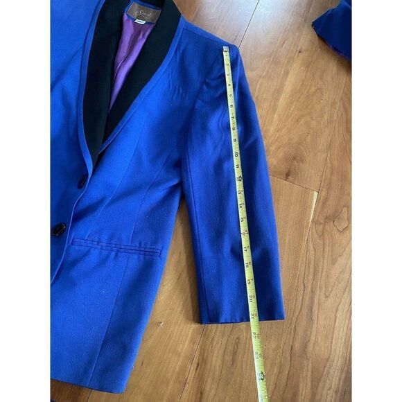 Vintage Saville Suit Womens Skirt Set Blue Wool Blend 12 Double Breasted - Picture 5 of 10